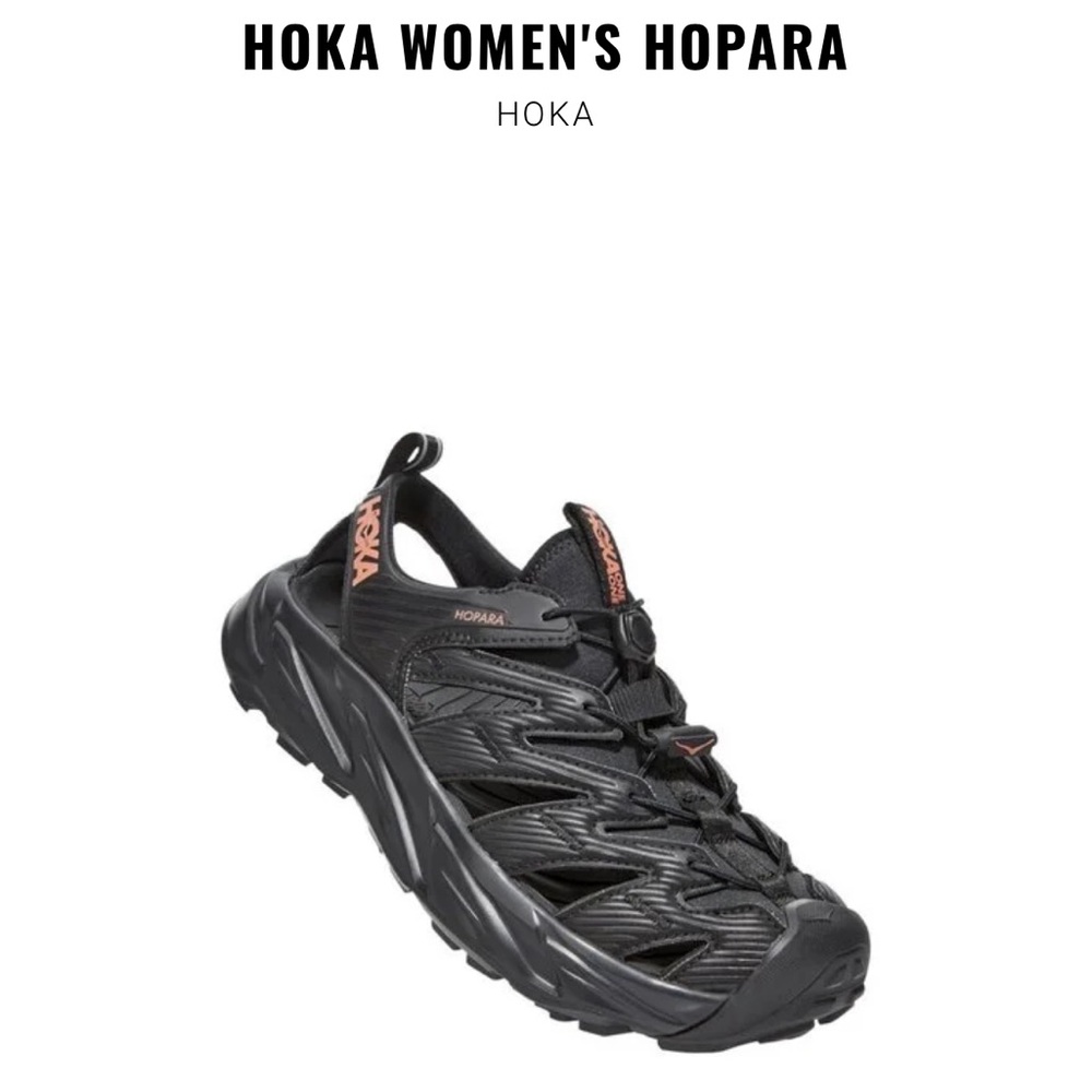 HOKA ONE ONE Women’s Hopara Black /Fusion Coral Sport Sandals Size:8.5